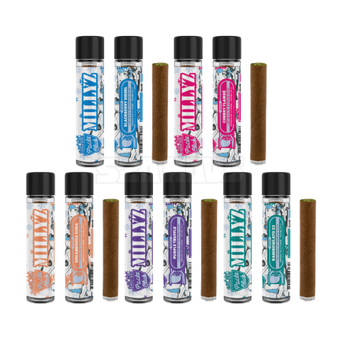 Millyz x Hidden Hills Club Blunts – 1.5g glass tip hemp wraps with THC-A flower and THC-P diamond infusion.